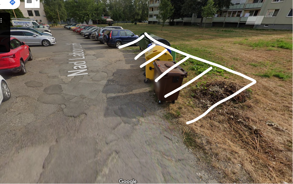 Priestor pri kontajneroch navrhnutý na nové parkovacie miesta