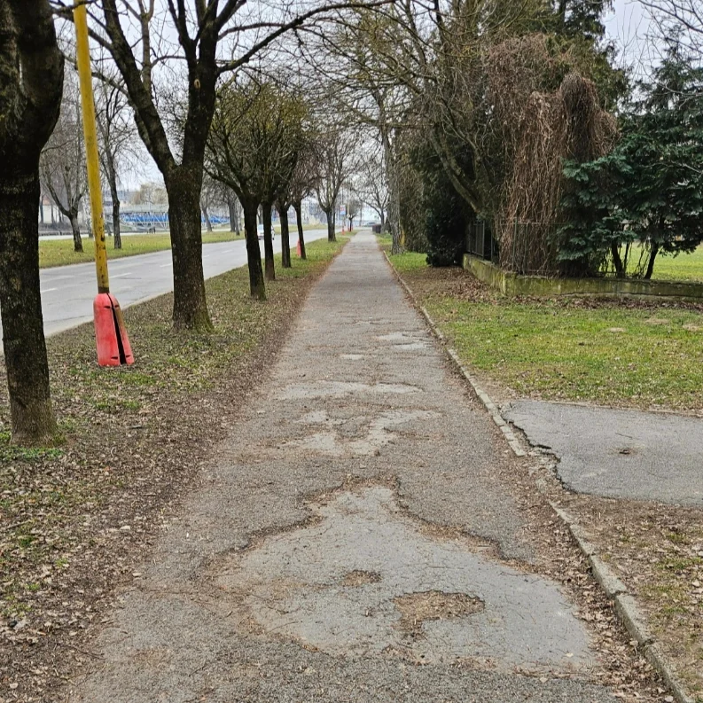 prakticky neexistujúci chodník pre 1500 obyvateľov v 5 bytových domoch